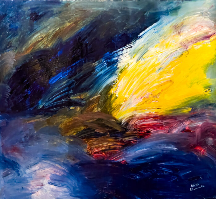 expressionistische Landschaft mit Wasser und Feuer